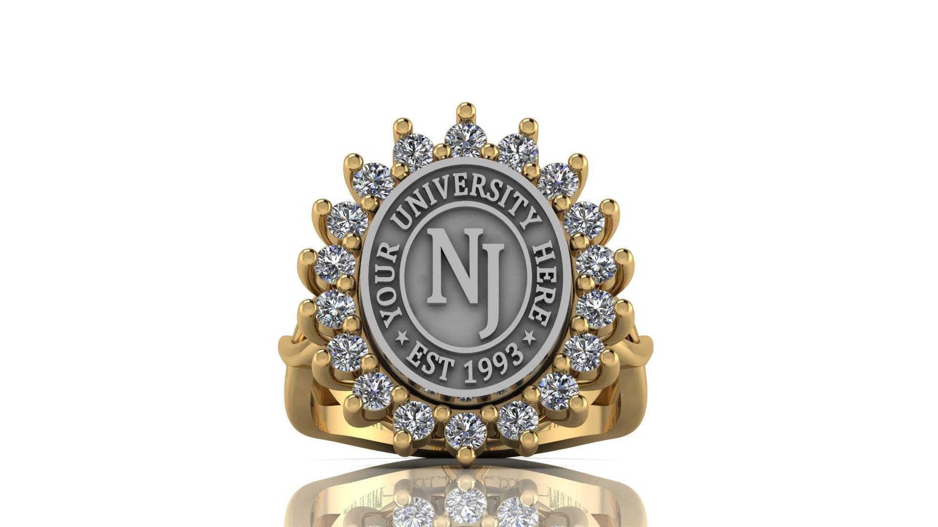 Custom University Class Ring • Personalized College Graduation Ring • Gold