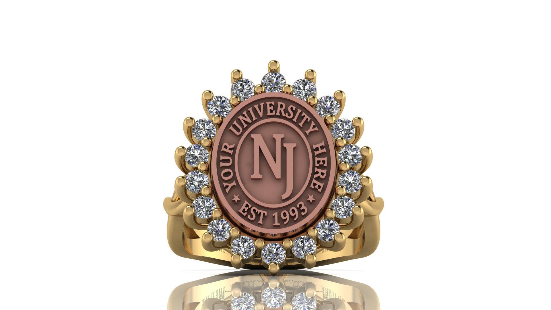 Custom University Class Ring • Personalized College Graduation Ring • Gold