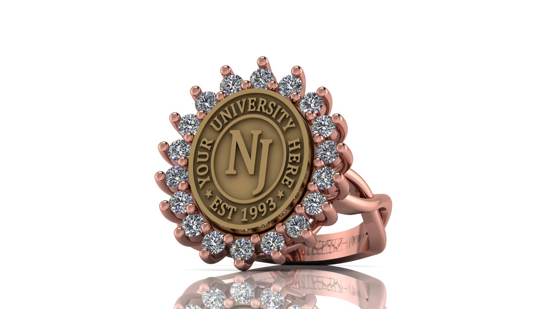 Custom University Class Ring • Personalized College Graduation Ring • Gold