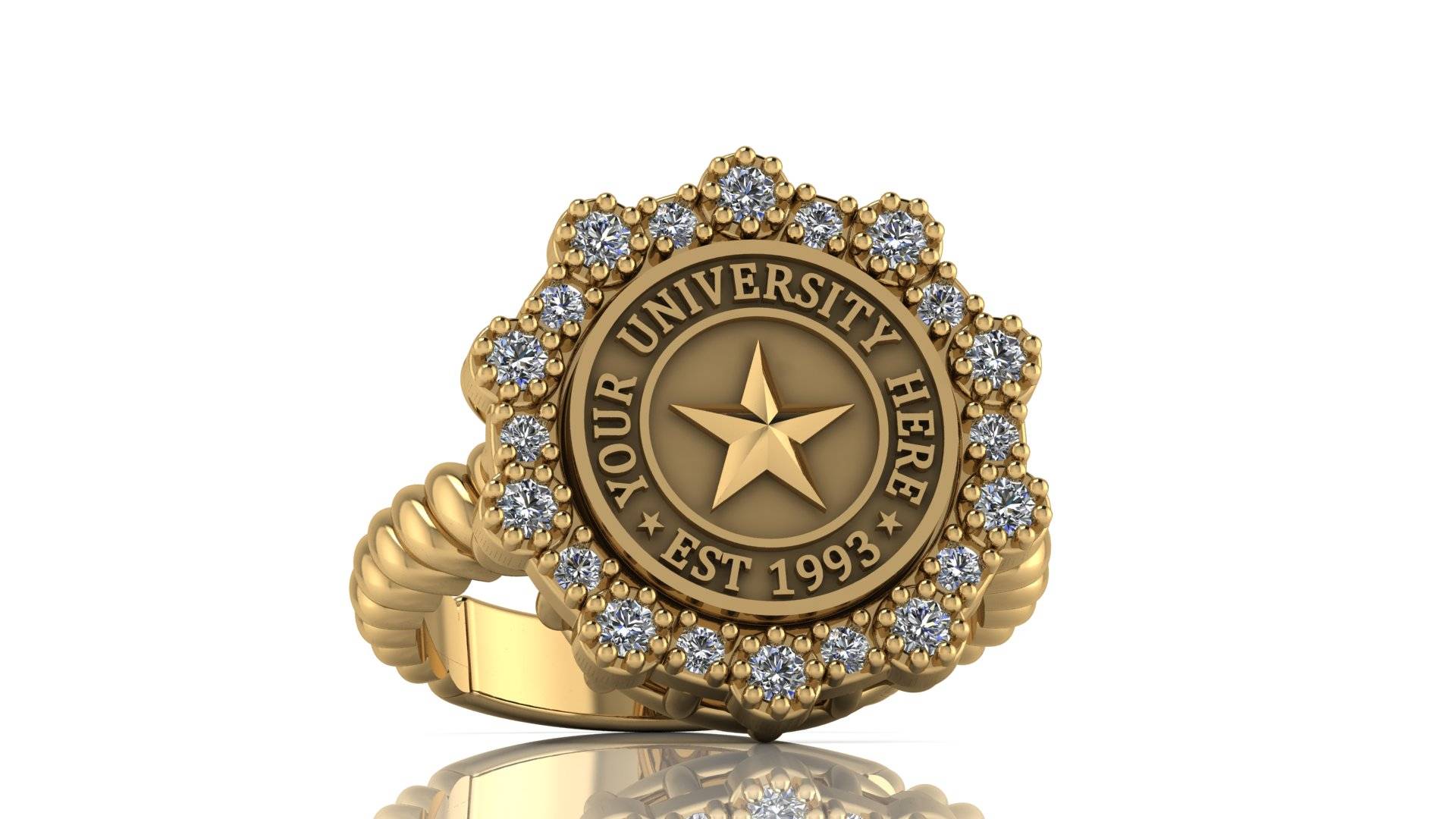 Custom University Class Ring • Personalized College Graduation Ring • Gold 