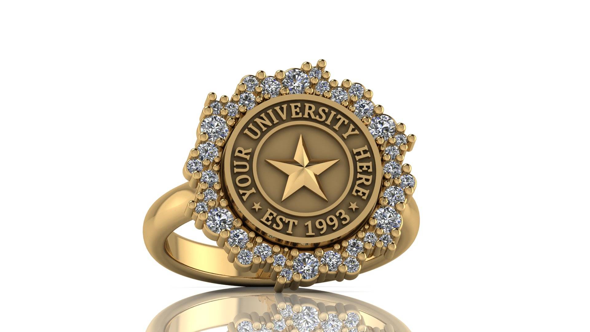Custom University Class Ring • Personalized College Graduation Ring • Gold 