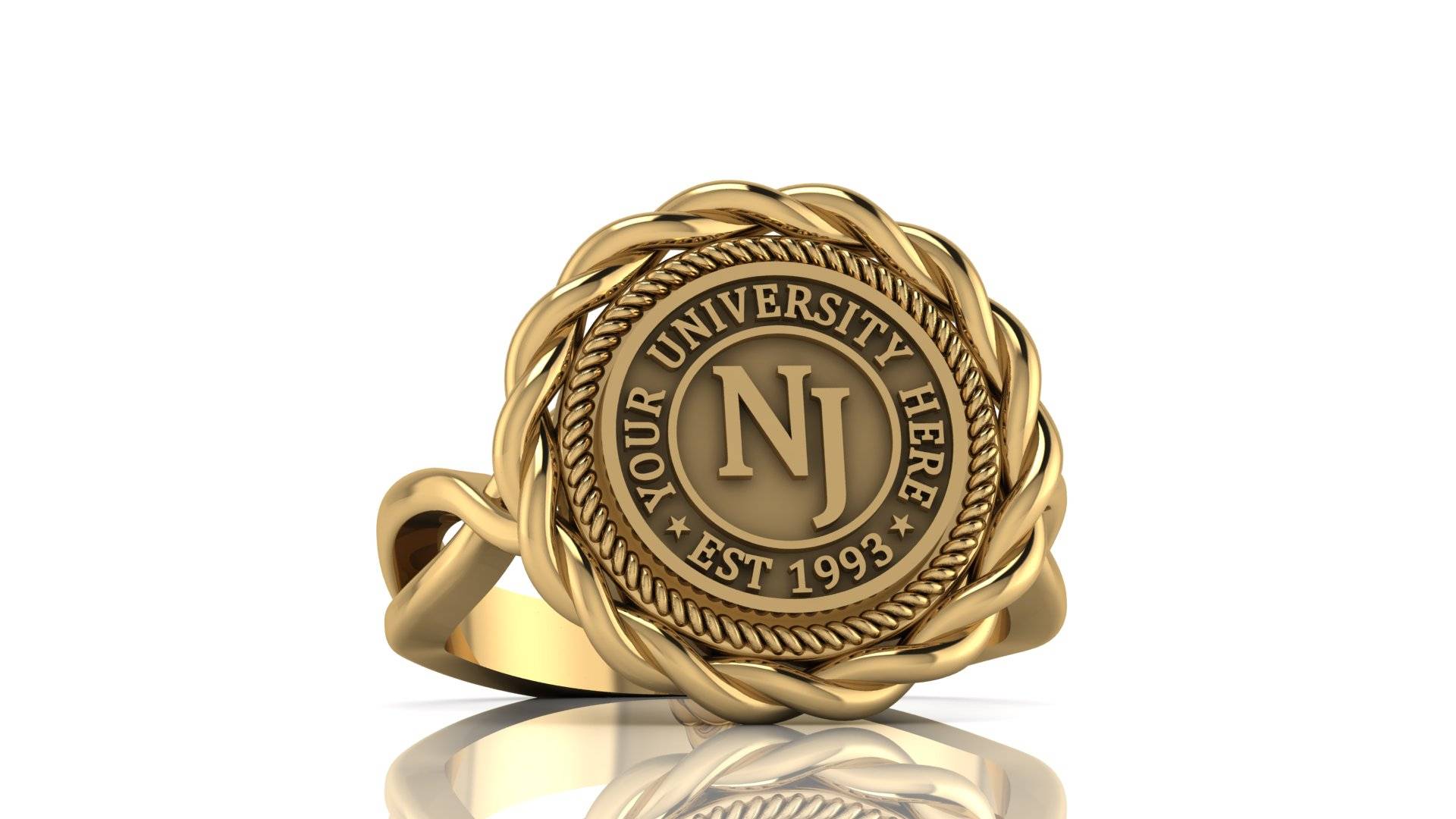 Custom University Class Ring • Personalized College Graduation Ring • Gold 