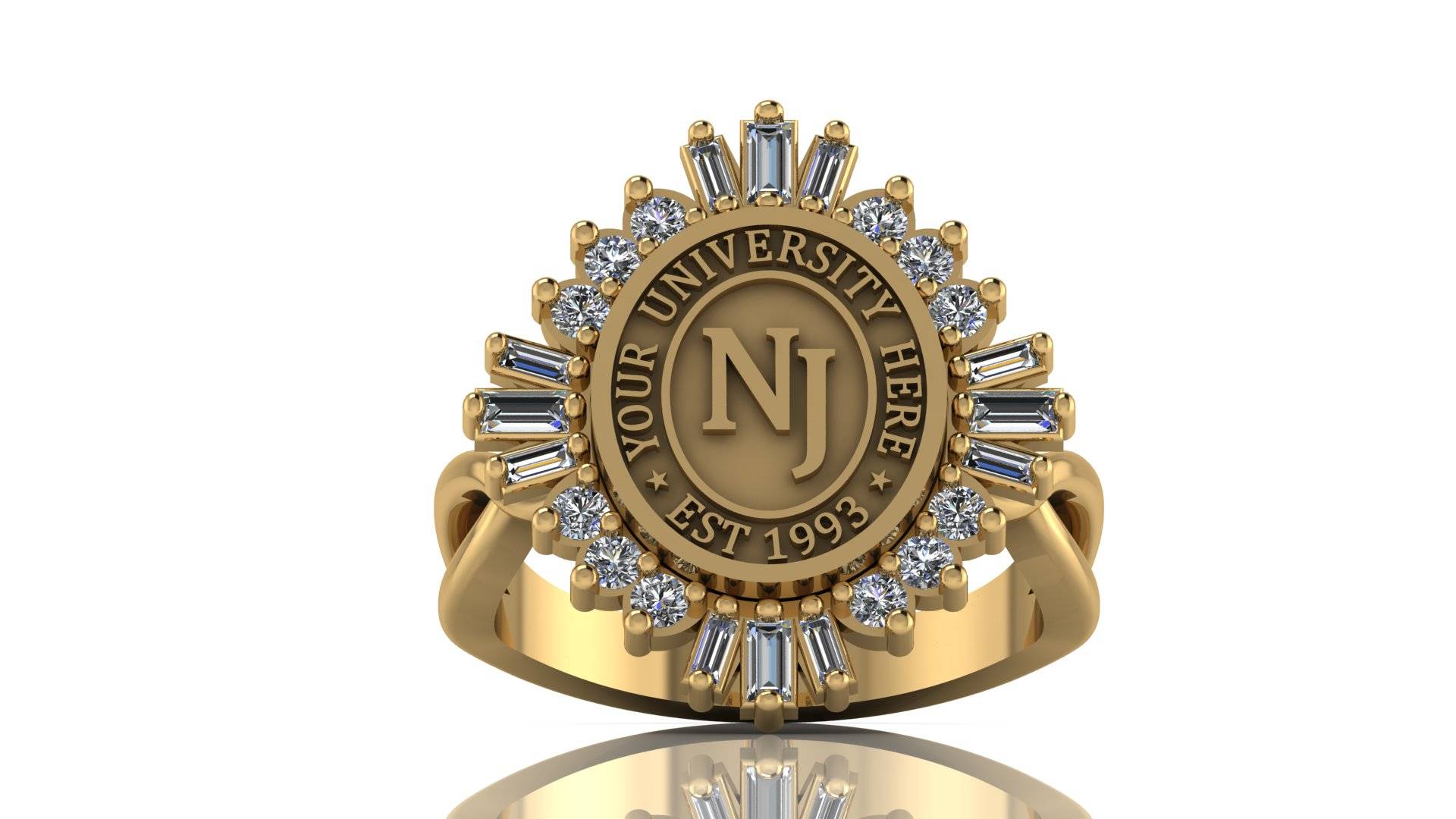 Custom University Class Ring • Personalized College Graduation Ring • Gold 