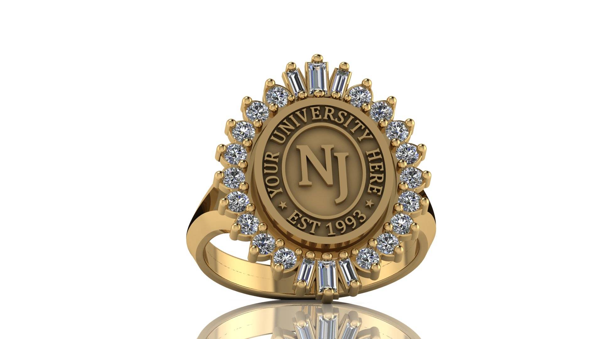 Custom University Class Ring • Personalized College Graduation Ring • Gold 