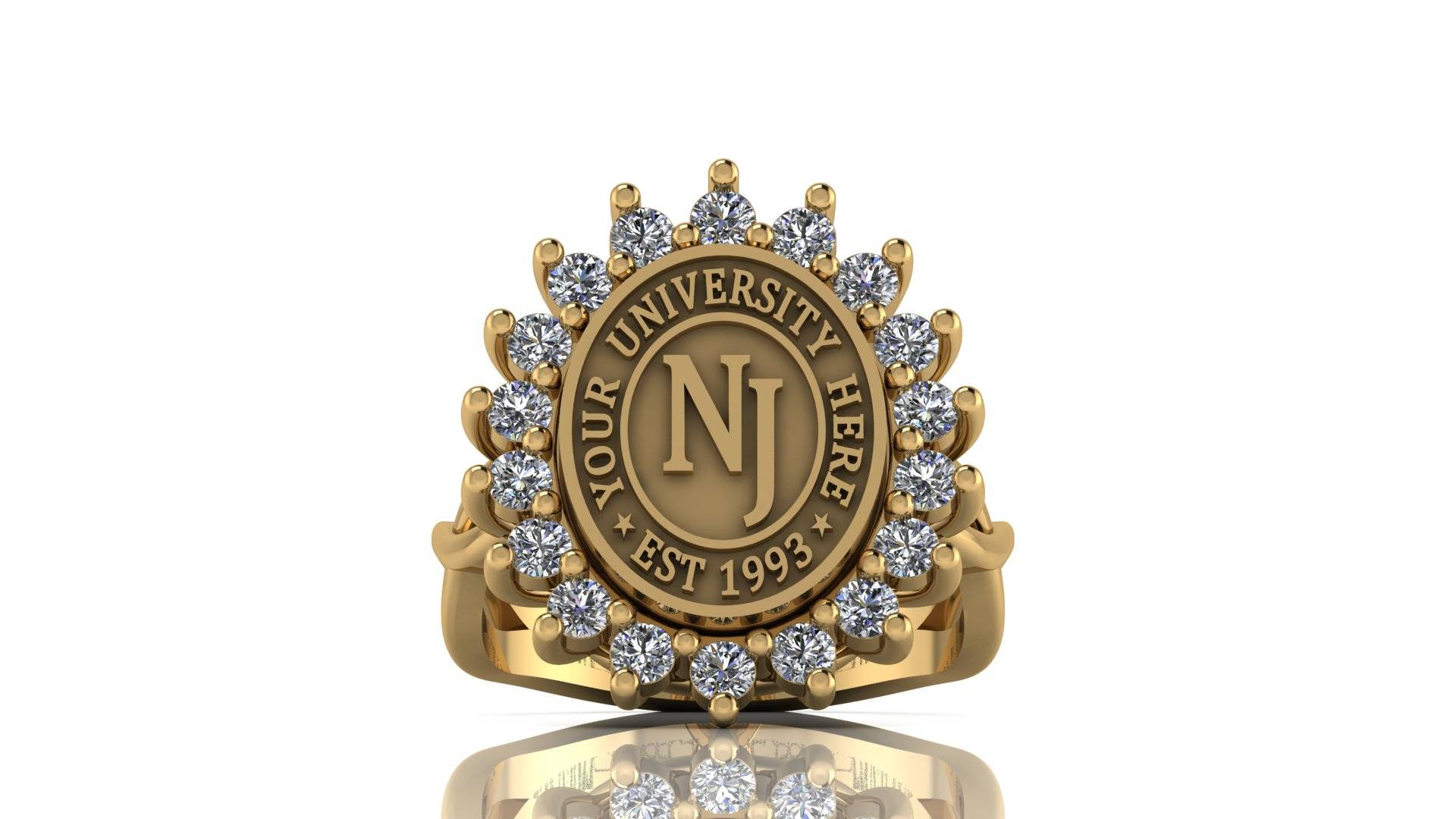 Custom University Class Ring • Personalized College Graduation Ring • Gold 