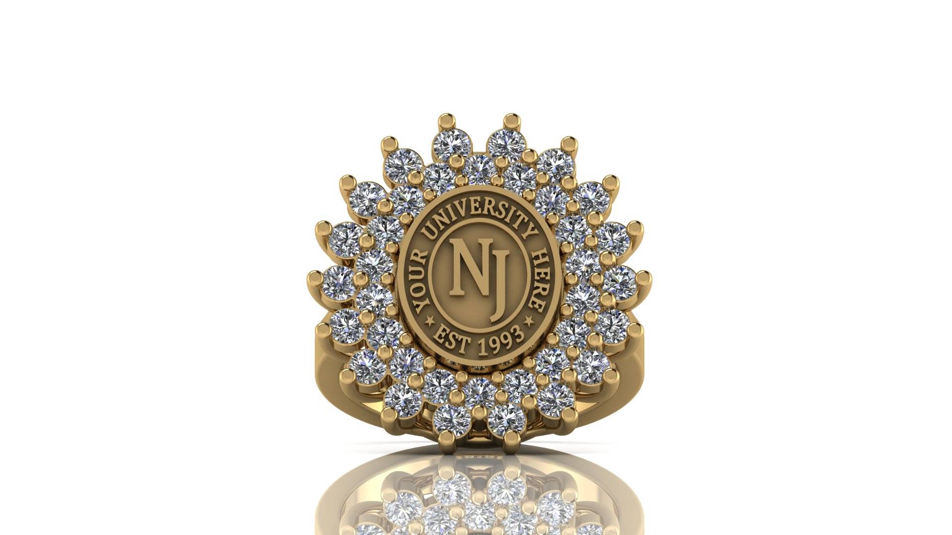 Custom University Class Ring • Personalized College Graduation Ring • Gold 