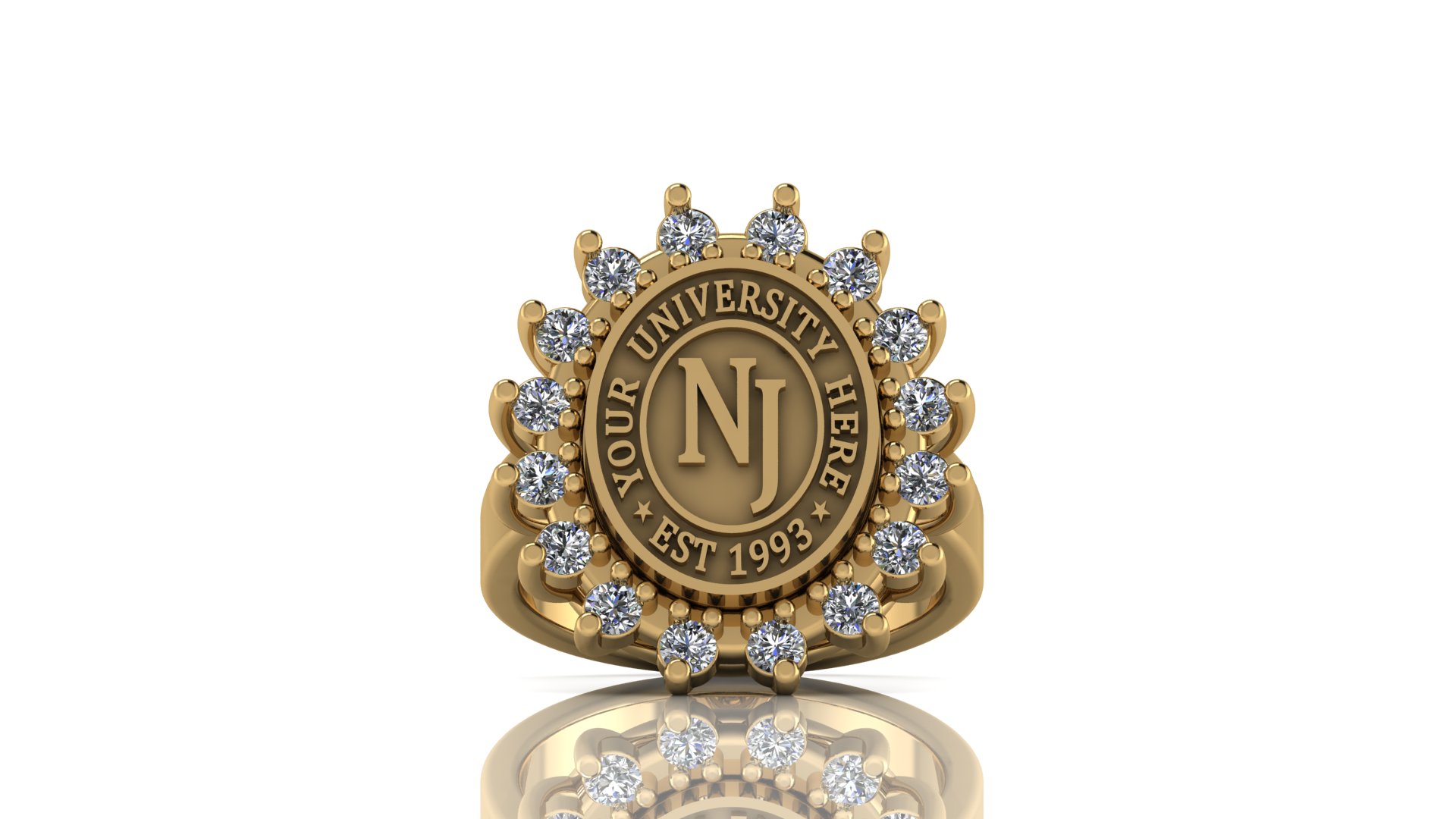 Custom University Class Ring • Personalized College Graduation Ring • Gold 