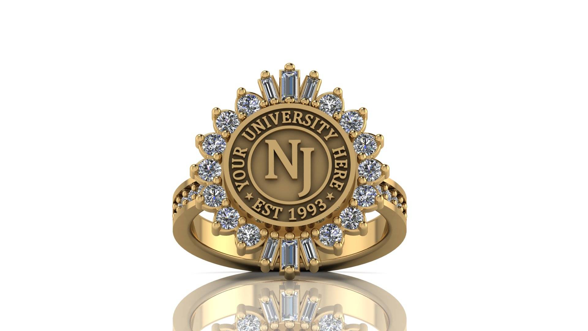 Custom University Class Ring • Personalized College Graduation Ring • Gold