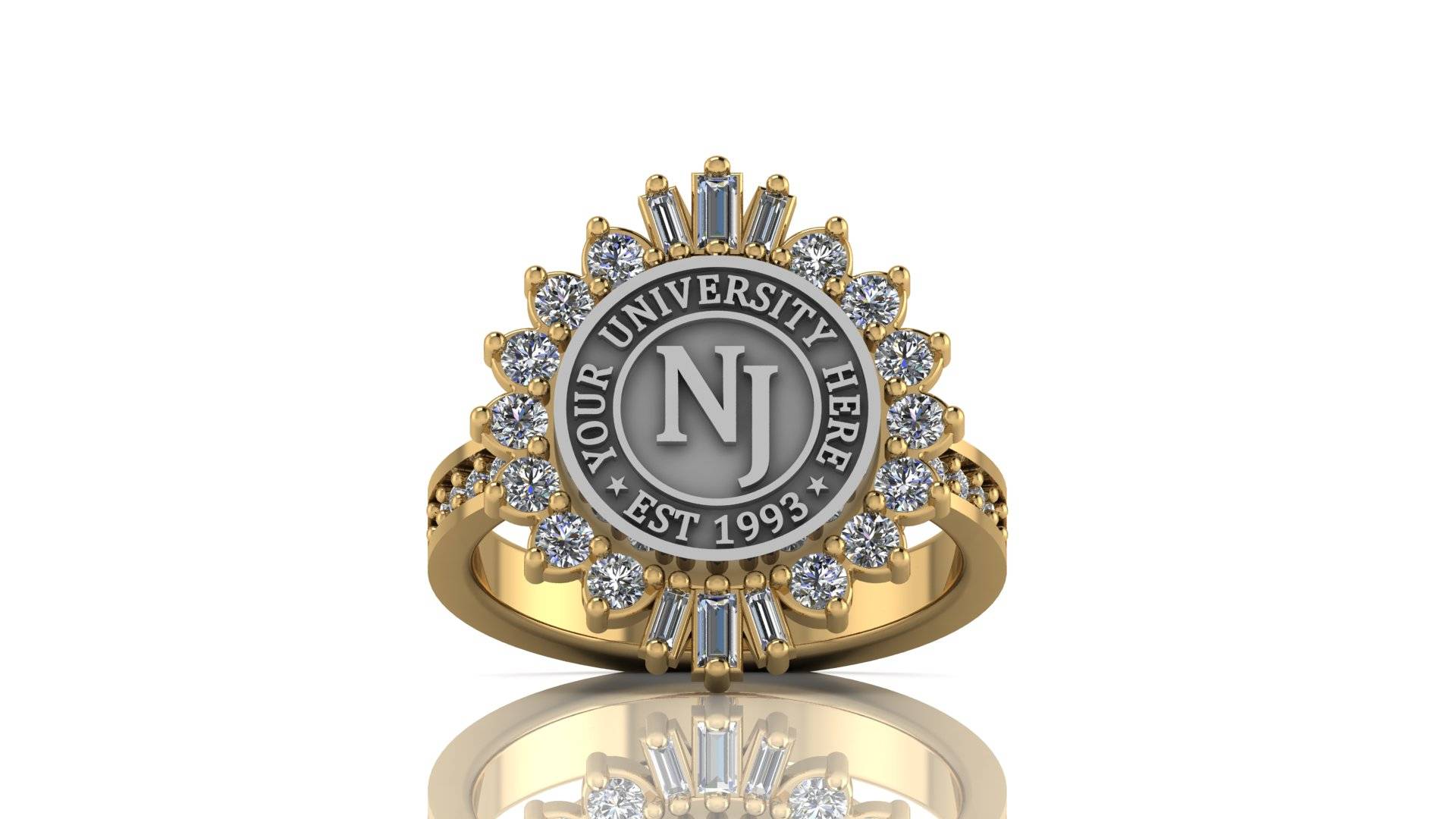 Custom University Class Ring • Personalized College Graduation Ring • Gold