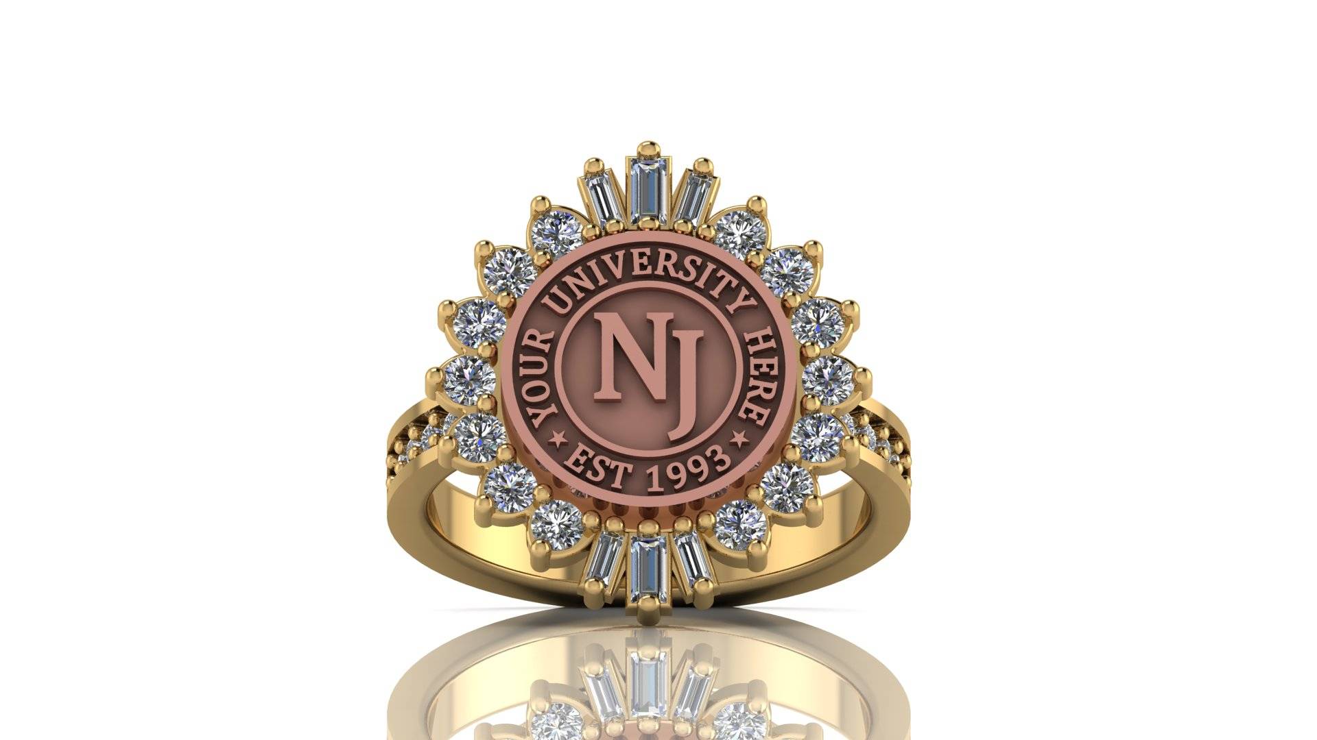 Custom University Class Ring • Personalized College Graduation Ring • Gold