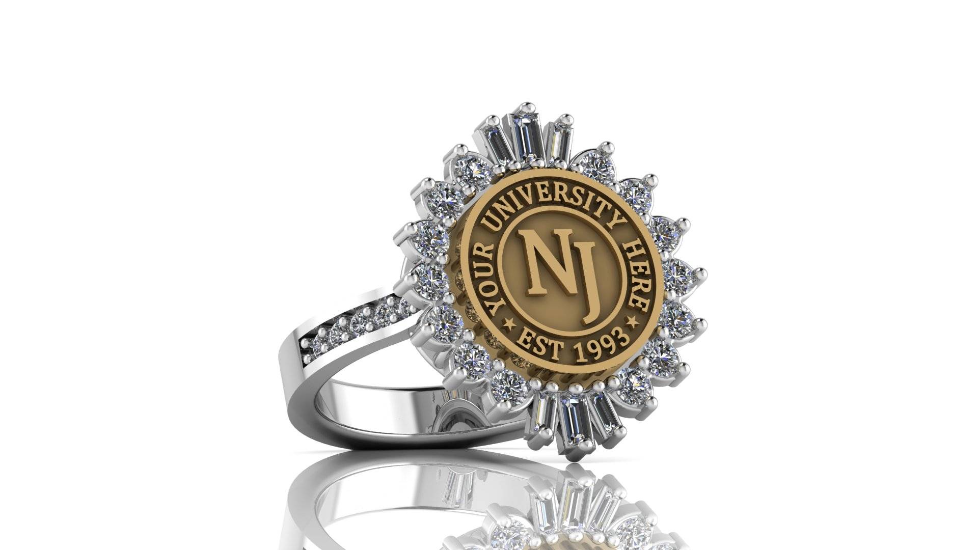 Custom University Class Ring • Personalized College Graduation Ring • Gold