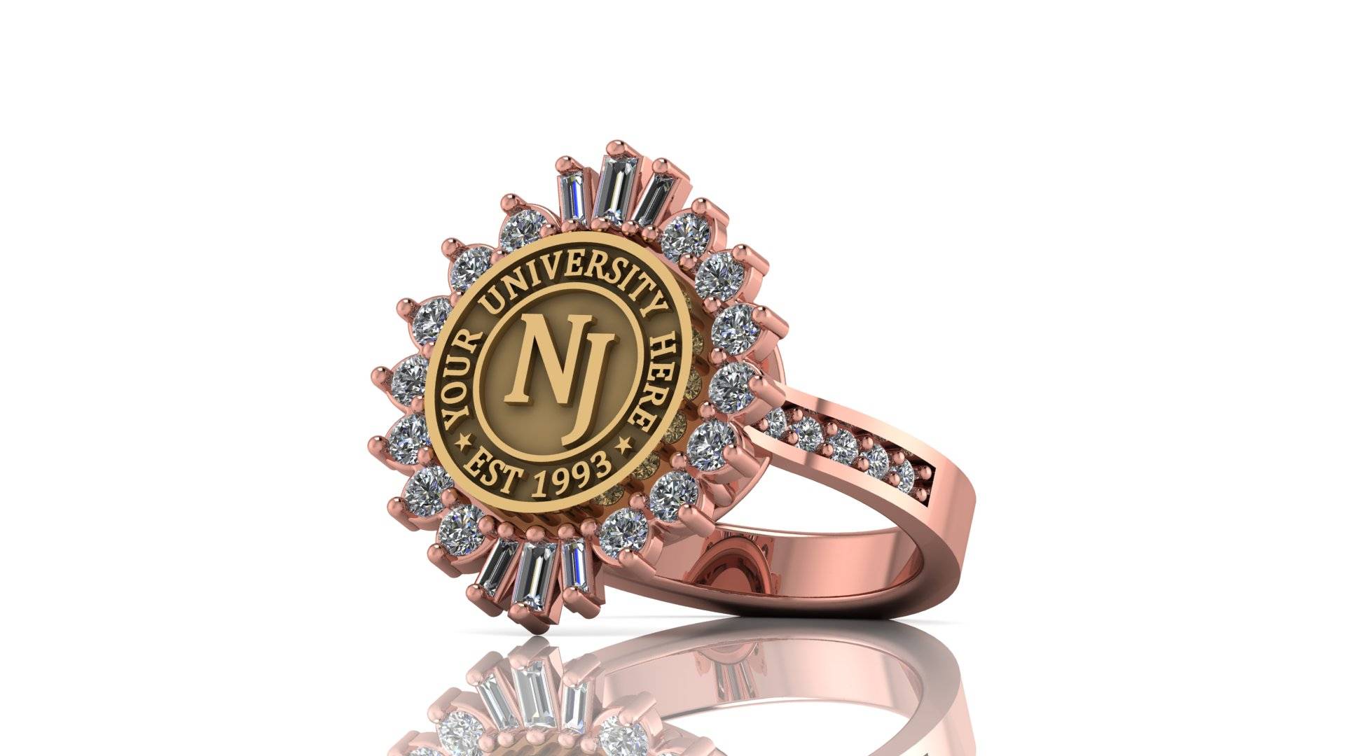 Custom University Class Ring • Personalized College Graduation Ring • Gold