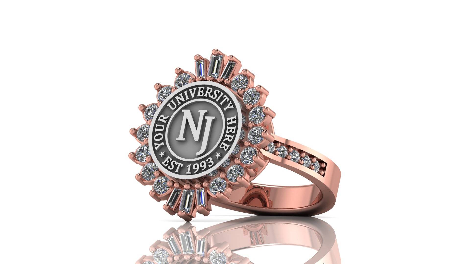 Custom University Class Ring • Personalized College Graduation Ring • Gold