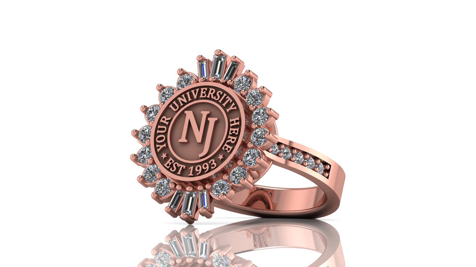 Custom University Class Ring • Personalized College Graduation Ring • Gold