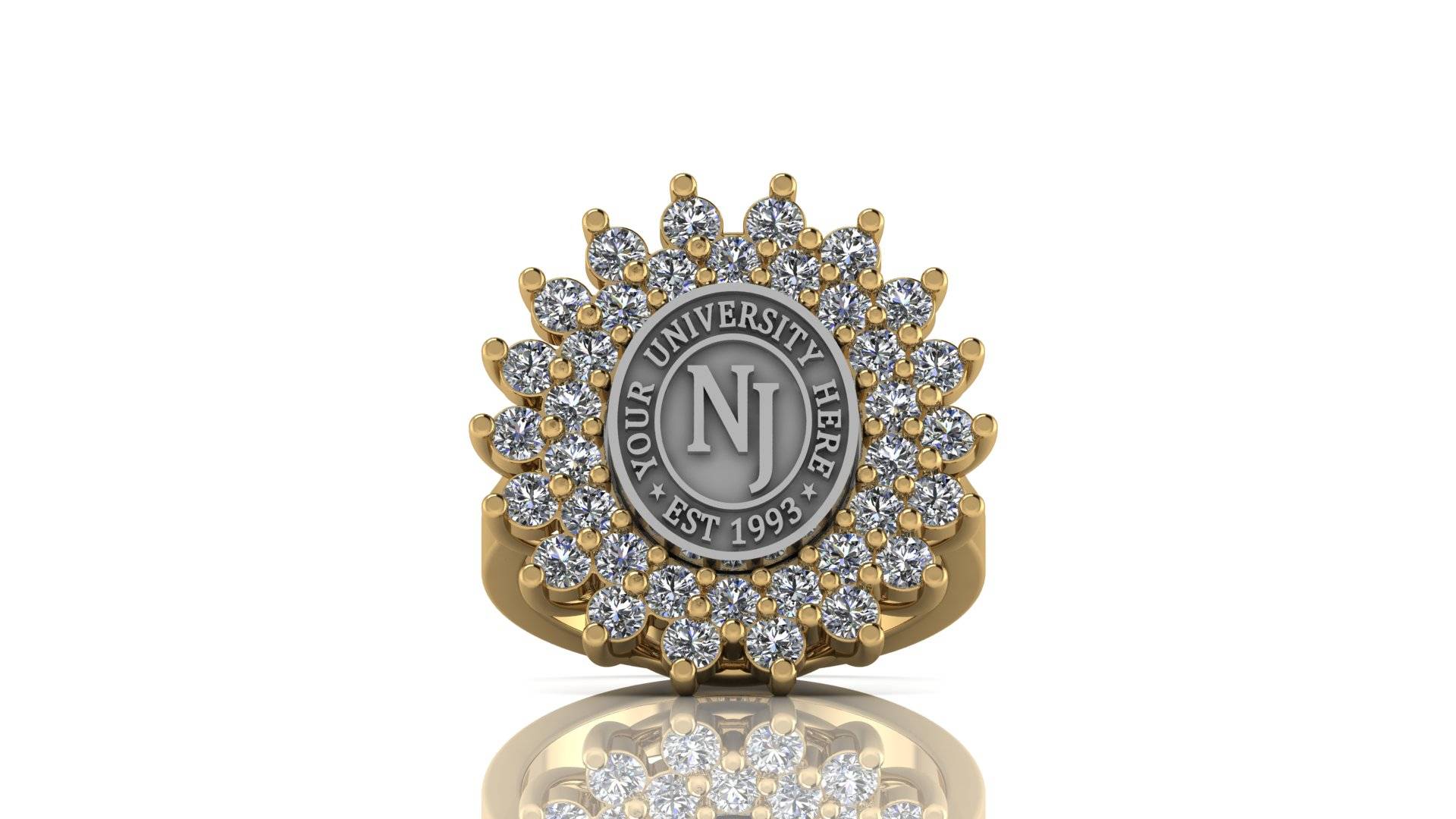 Custom University Class Ring • Personalized College Graduation Ring • Gold