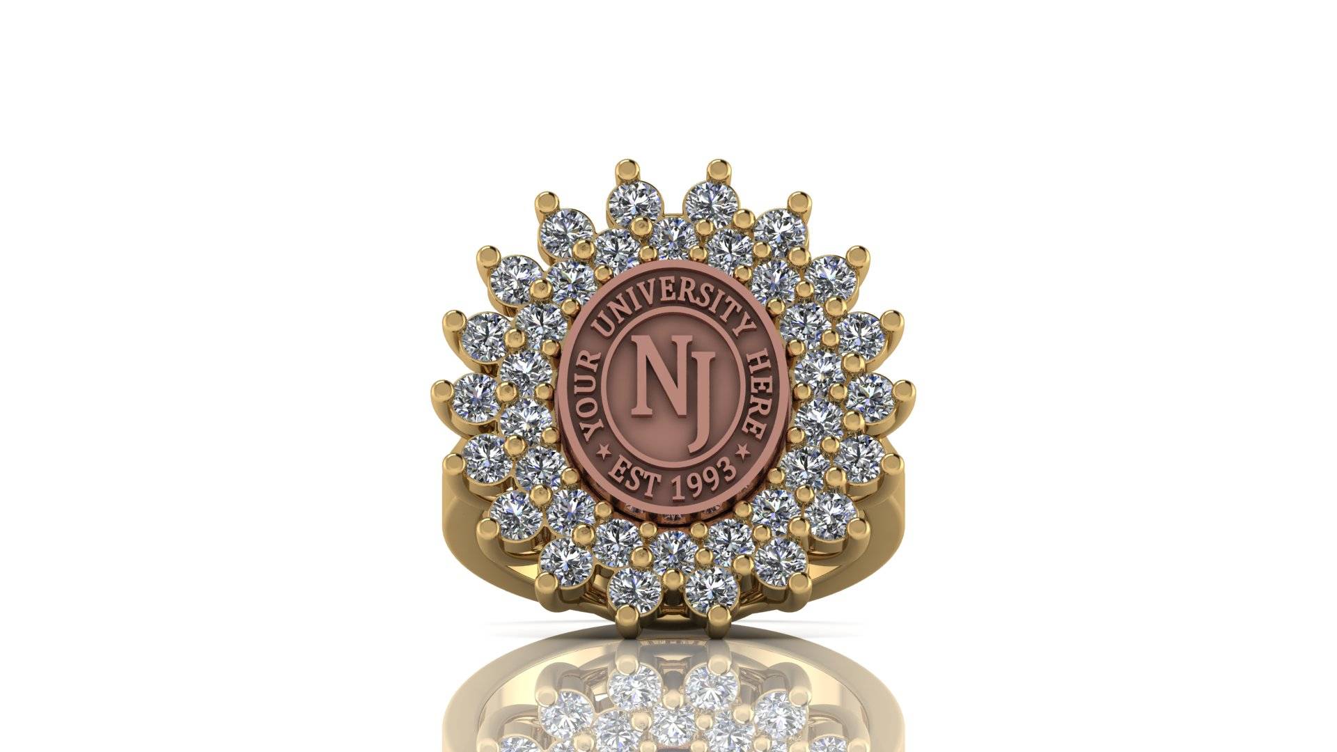 Custom University Class Ring • Personalized College Graduation Ring • Gold