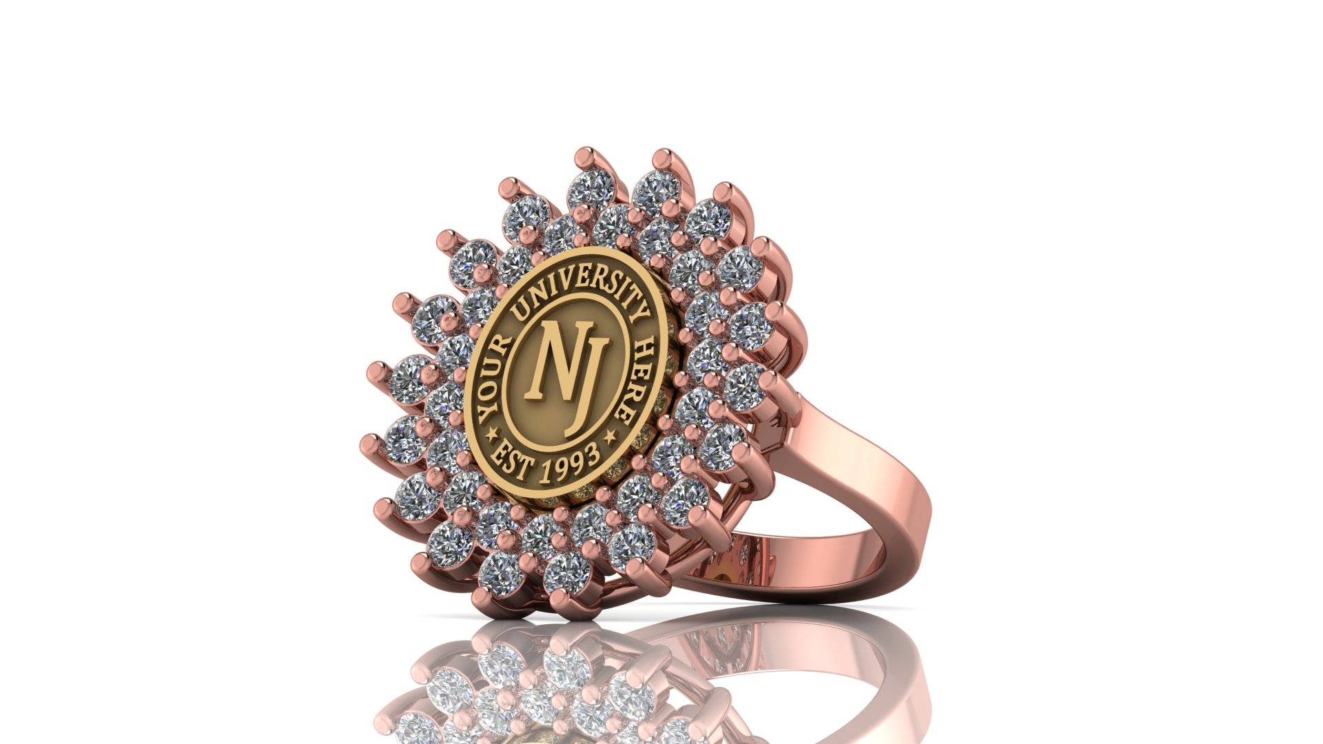 Custom University Class Ring • Personalized College Graduation Ring • Gold