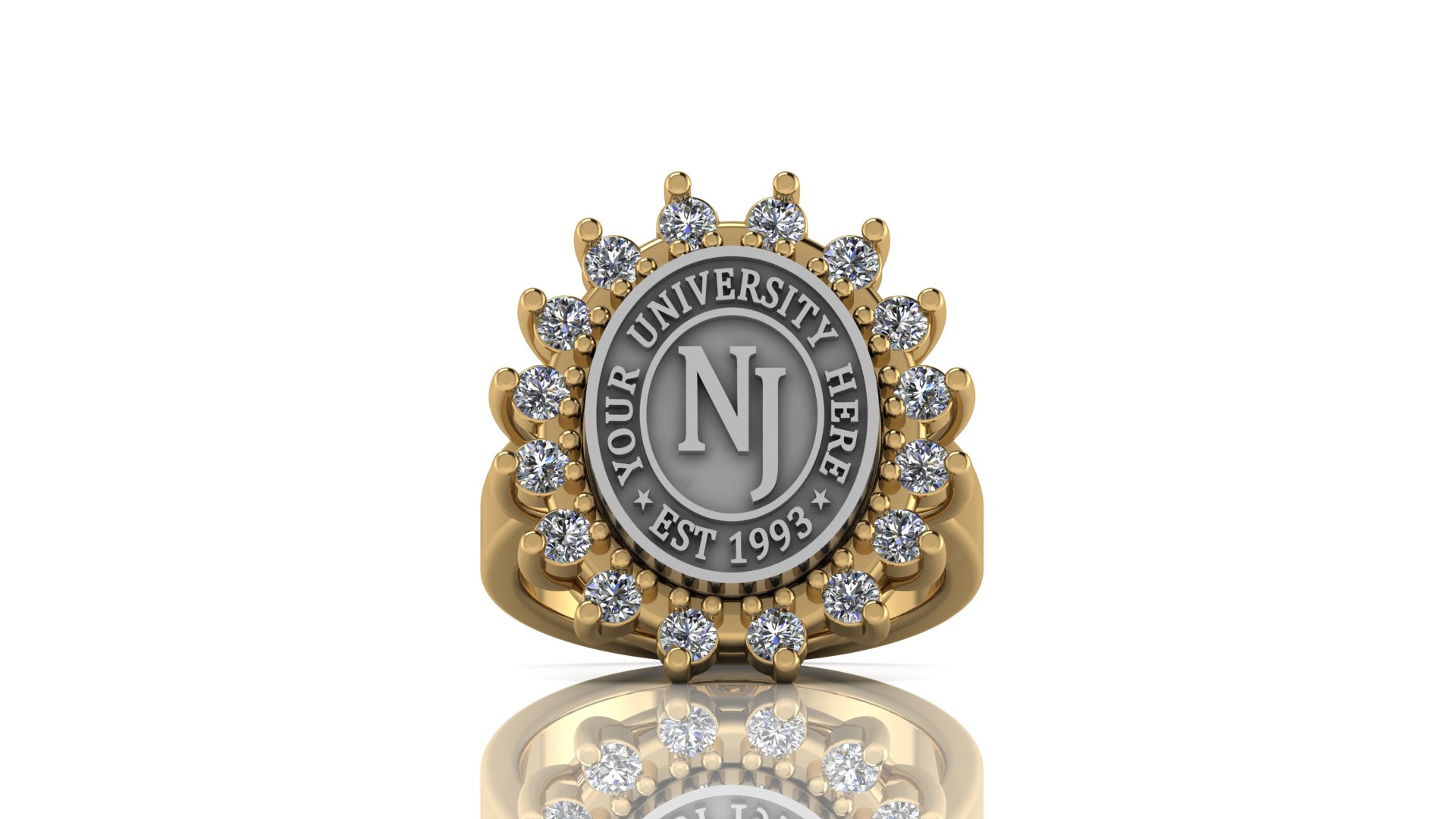Custom University Class Ring • Personalized College Graduation Ring • Gold