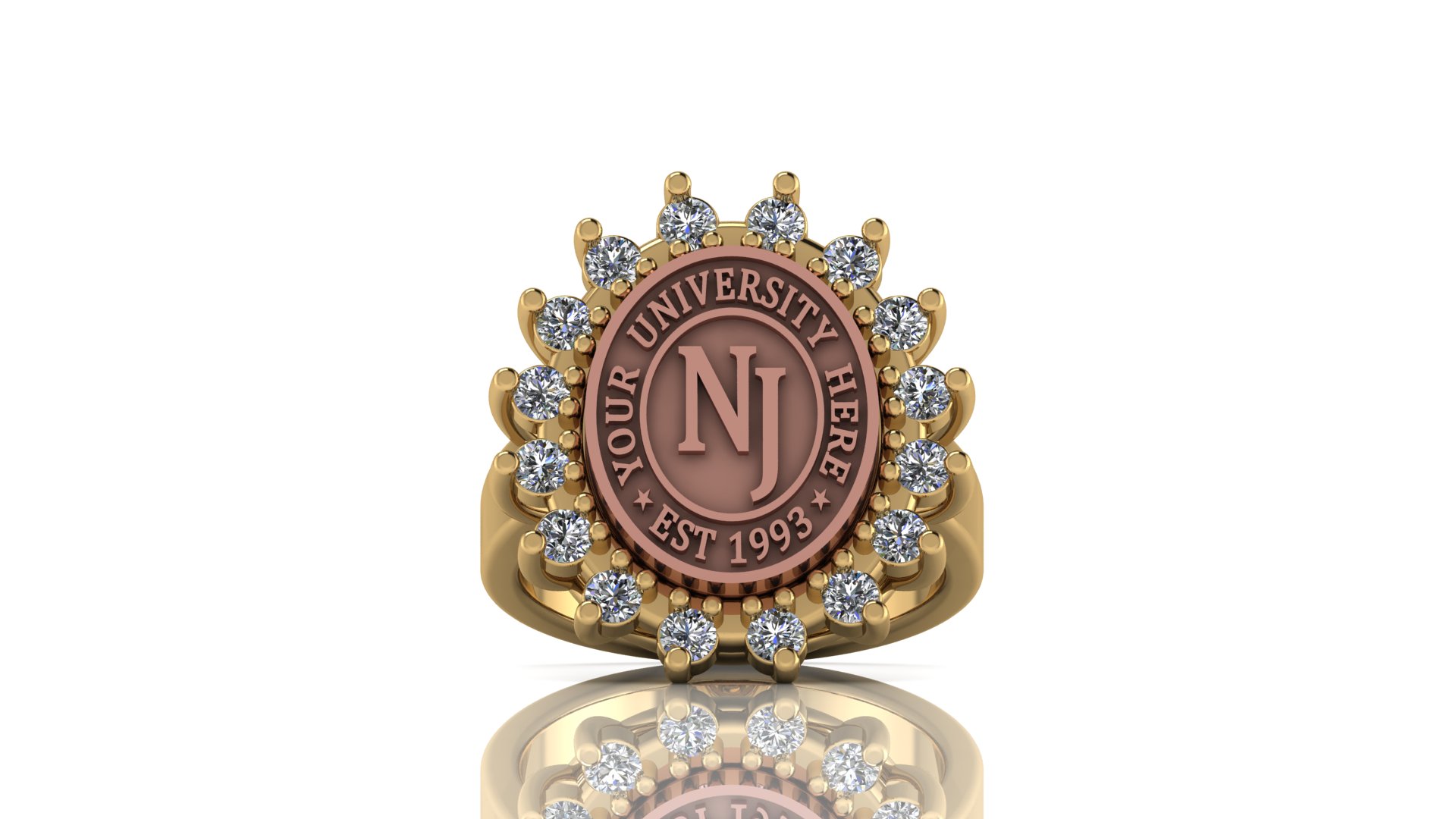 Custom University Class Ring • Personalized College Graduation Ring • Gold