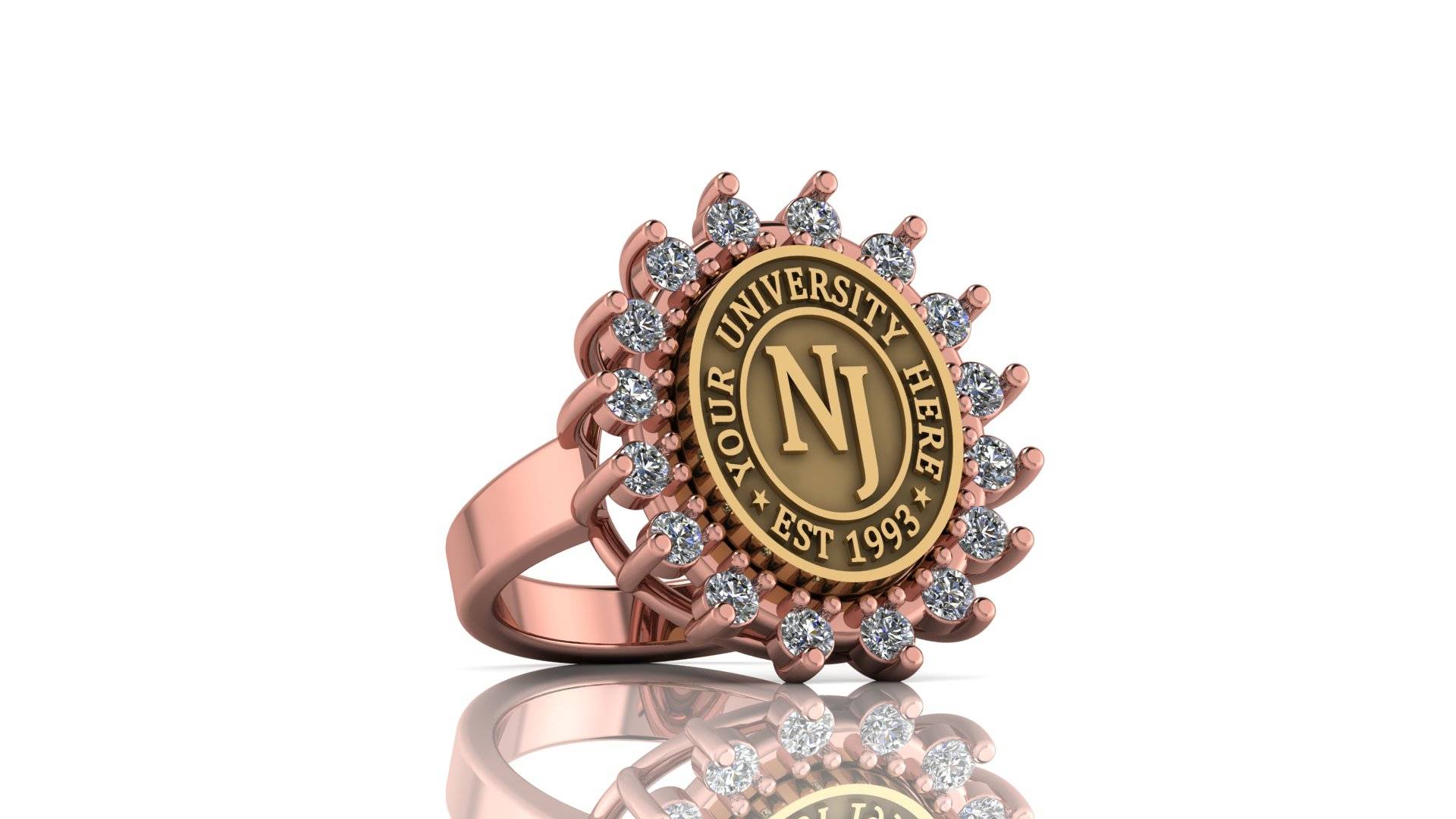 Custom University Class Ring • Personalized College Graduation Ring • Gold