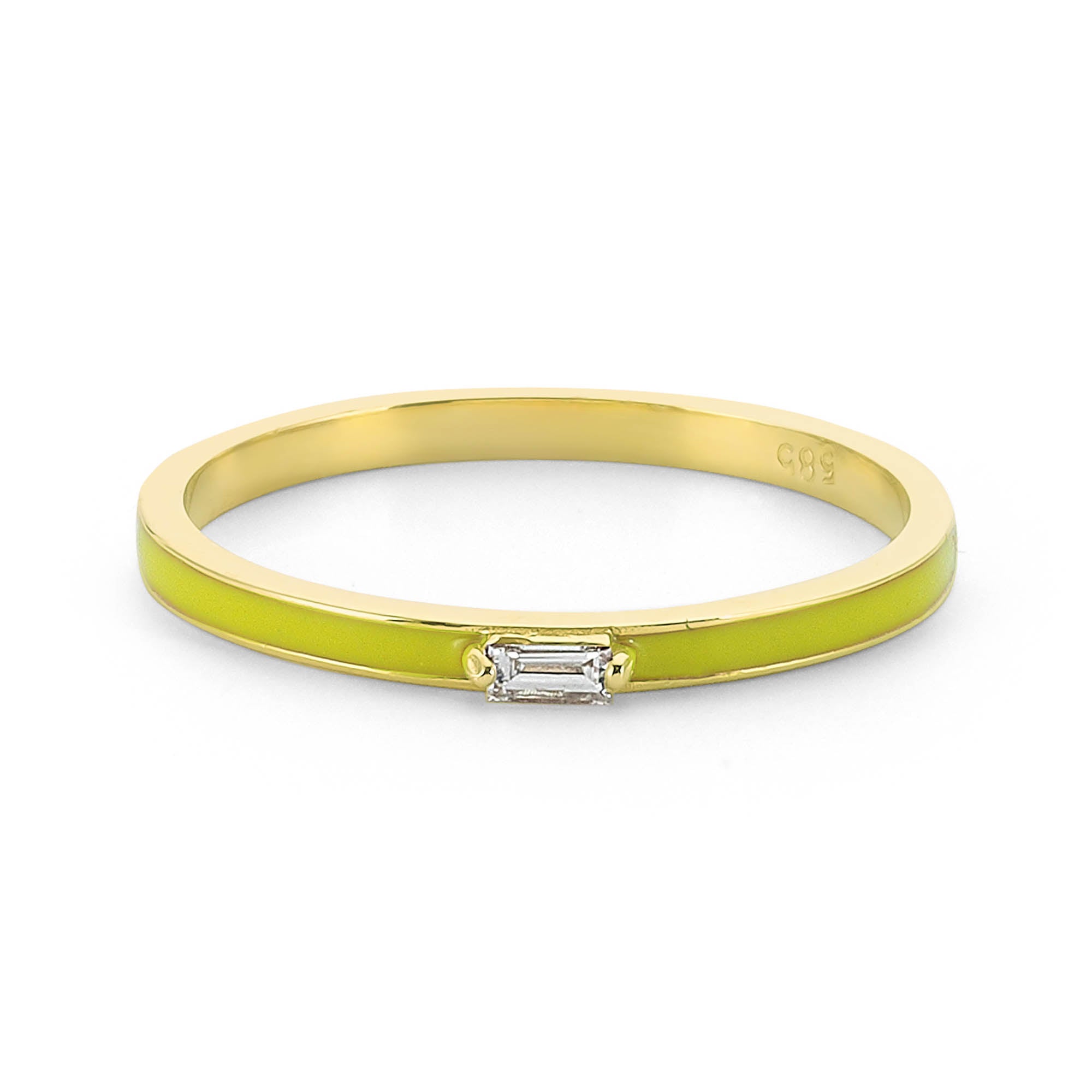 Dainty Yellow Color Enamel Ring with Baguette Diamond