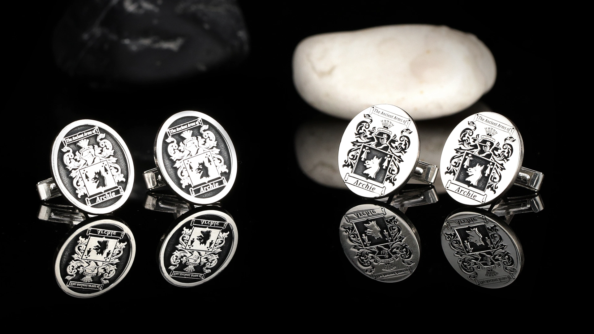 Personalized Silver Crest Cufflinks – Custom Coat of Arms