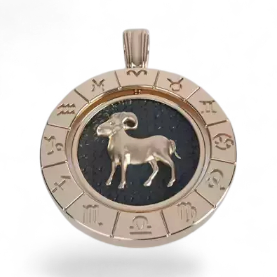 Aries Zodiac Medallion Necklace with Red Stone – Style 1