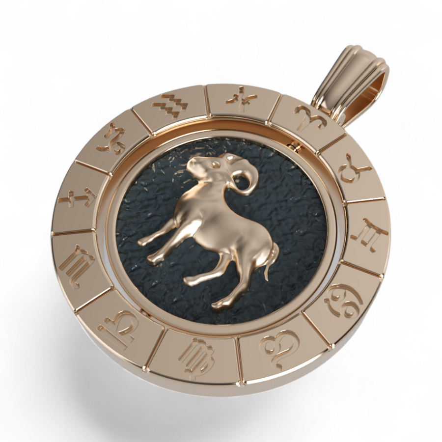 Aries Zodiac Medallion Necklace with Red Stone – Style 1