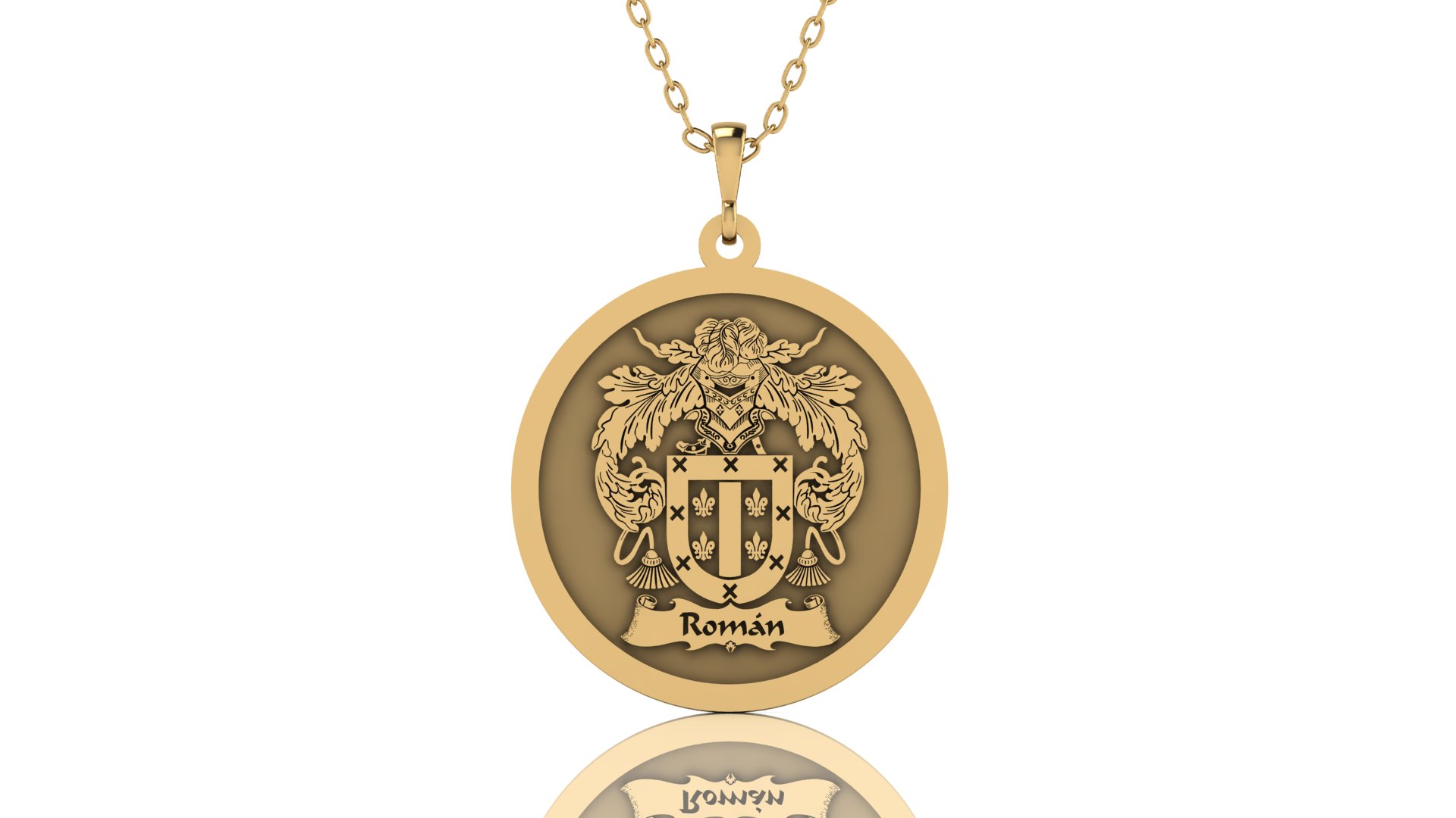 Round Family Crest Pendant-Sterling Silver-Gold Necklace
