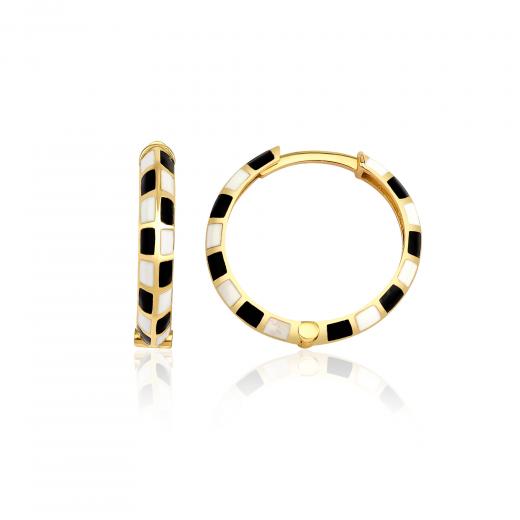 14k Gold Checkered Enamel Hoop Earrings