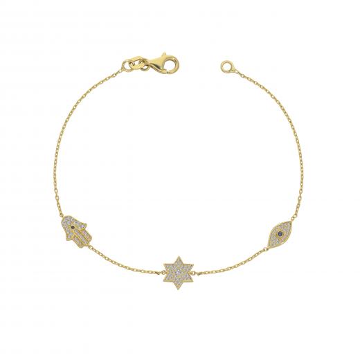 Diamond Hamsa Evil Eye and Star Bracelet
